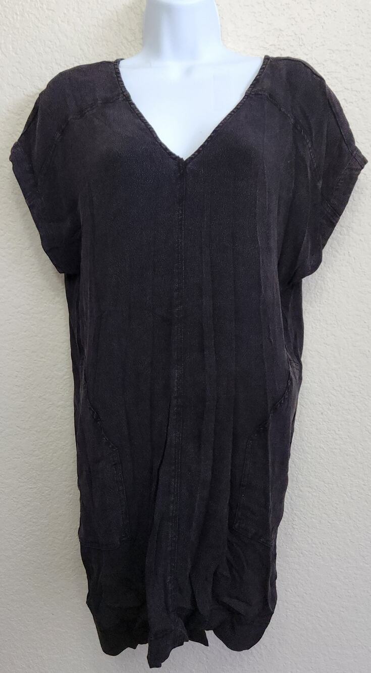 Very J Black Double V Shirt Mini Dress Small Lightweight Soft Pockets Banded Hem